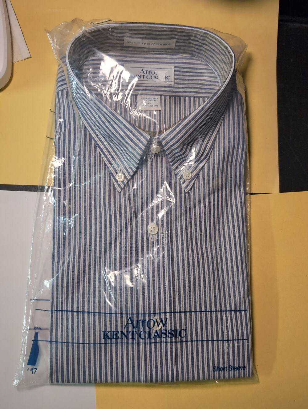 17 S/S Vintage Arrow Kent Classic Striped Short Sleeve Dress Shirt NIP Deadstock